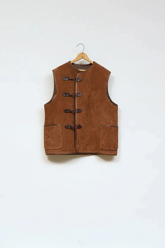 ◯ Nigel Cabourn - CAPTAIN VEST OIL VELOUR - BROWN -