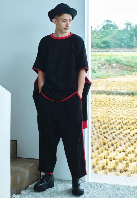 quitan - KASANE EASY PANTS - BLACK/RED