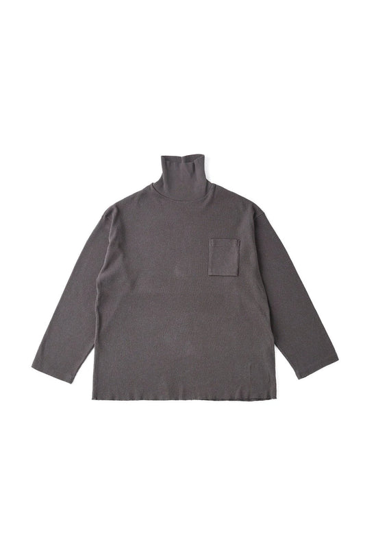 ○OLD JOE - TURTLE-NECK SILK NEP RIBED TOPS - PEWTER GREY