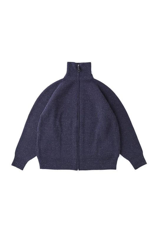 ○OLD JOE - SILK NEP WOOL ZIP SWEATER - NOCTURNE NAVY